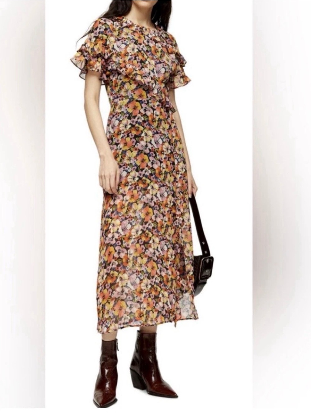 Floral Ruffle Midi Dress - Pink Multi